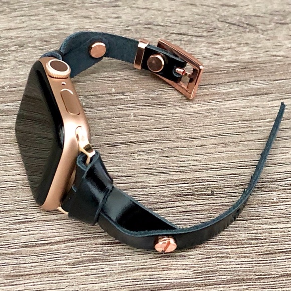 Black & Rose Gold Apple Watch Italian Leather Band main image 8
